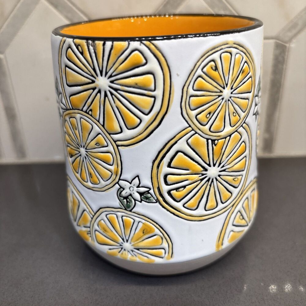 Spectrum Designz Orange Ceramic Mug Black Rim & Orange Inside Rim Coffee Tea - Picture 2 of 7